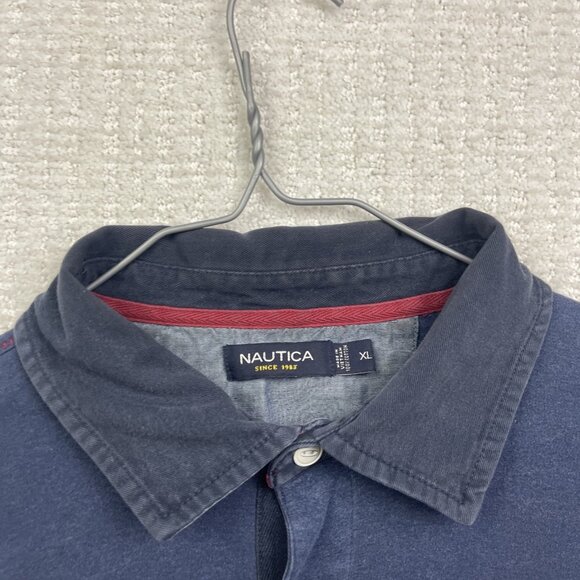 Nautica Blue Sail XL Mens Striped Long Sleeve Rugby Polo Shirt Color Block - Picture 5 of 12